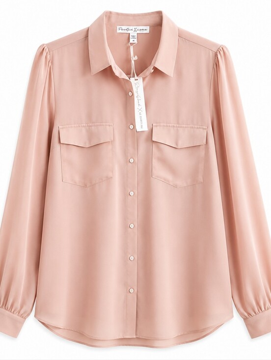 le chateau Tops - Le Chateau Light Pink Blouse with Tie Cuffs 2XL